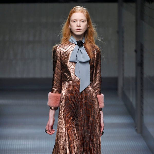 gucci ready to wear fall winter 2015-16 milan fashion week february 2015 clothing apparel sleeve female person human fashion runway long sleeve