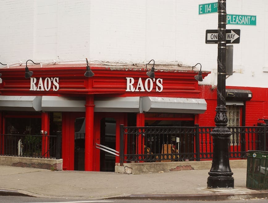 411760 wide angle lense sopranos red front rao's restaraunt manhattan hbo food fish eye exterior entertainment celebrity actor new york ny
