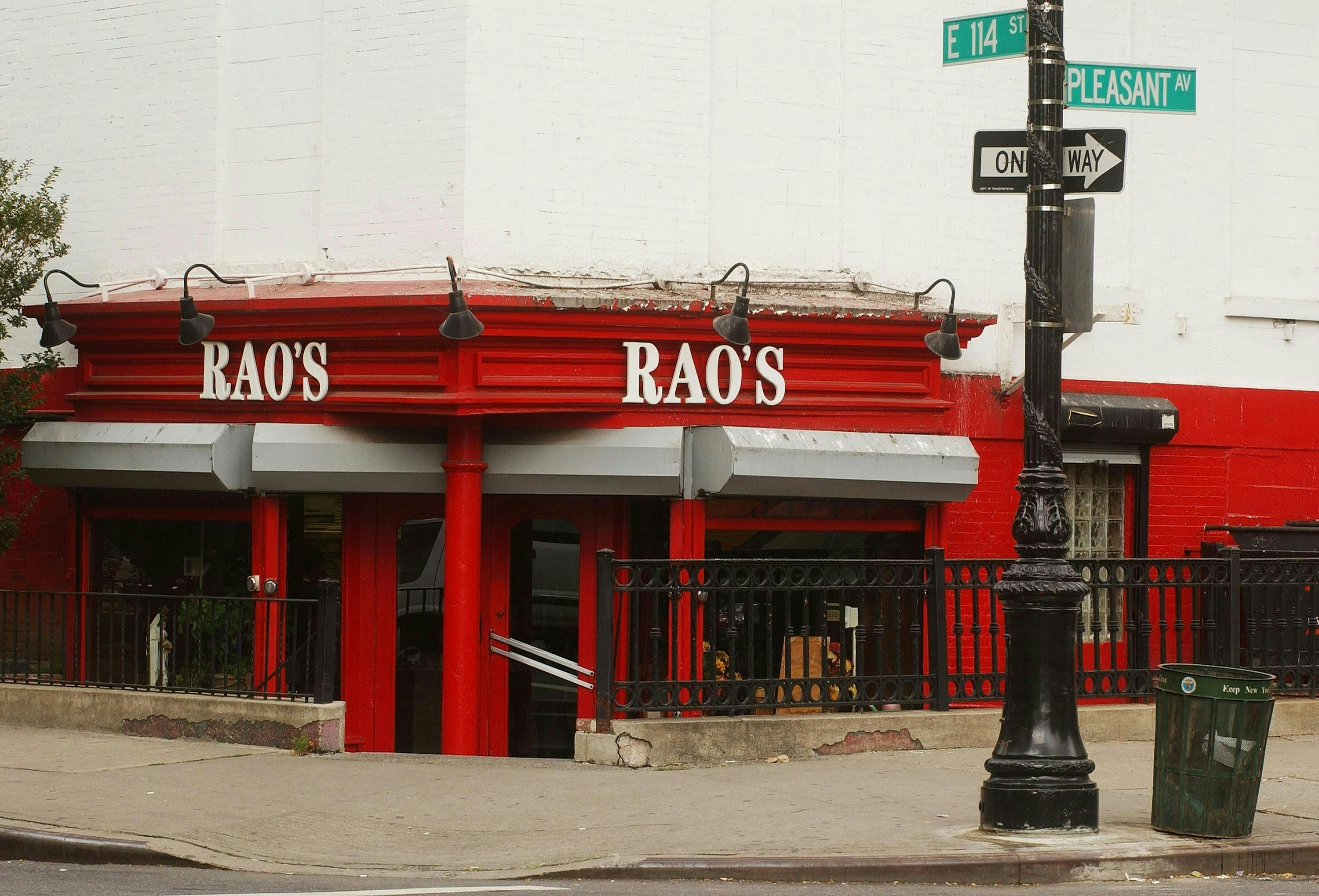 411760 wide angle lense sopranos red front rao's restaraunt manhattan hbo food fish eye exterior entertainment celebrity actor new york ny