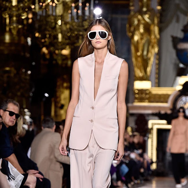 catwalk paris person human sunglasses accessories suit coat overcoat clothing fashion female