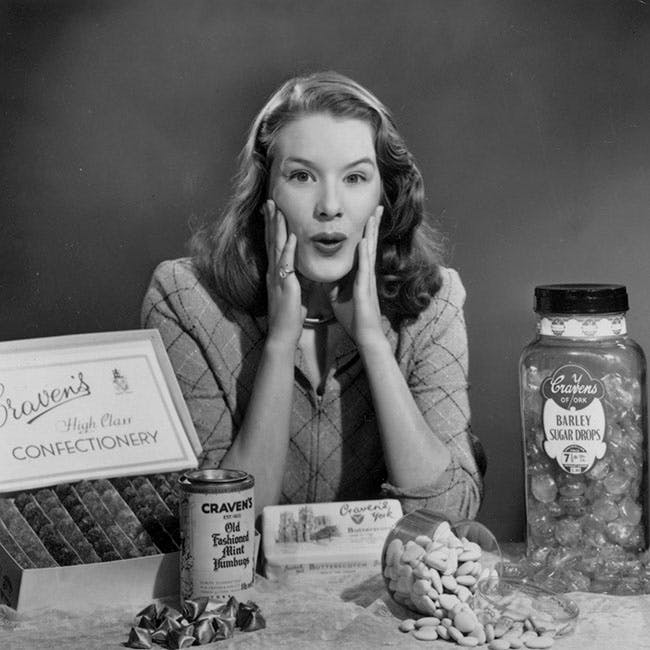 england;black & white;format landscape;female;collection of objects;confectionery;food;world war ii;rationing;film;film actress;personality;british;english;europe;bar 155-1;m/foo/confectionery person human food