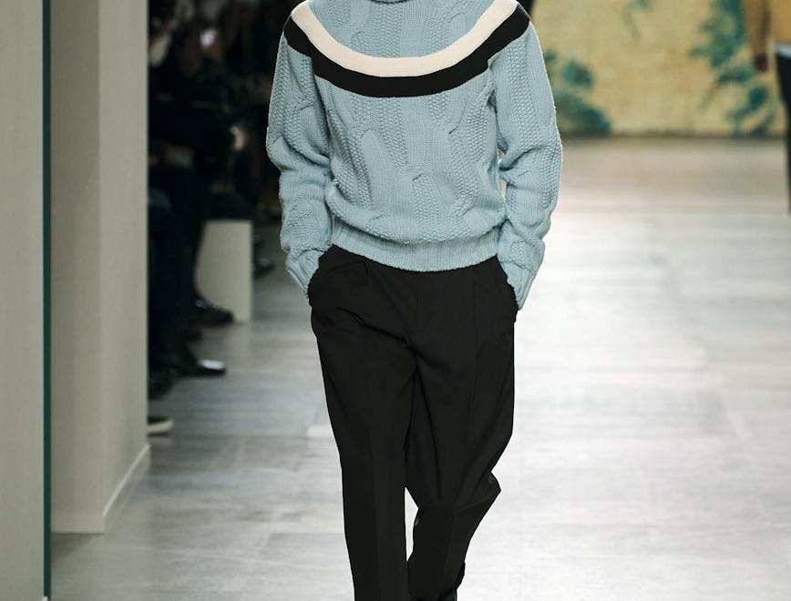sleeve clothing apparel long sleeve person human runway sweater fashion