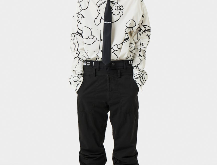 pants clothing apparel person human shirt suspenders