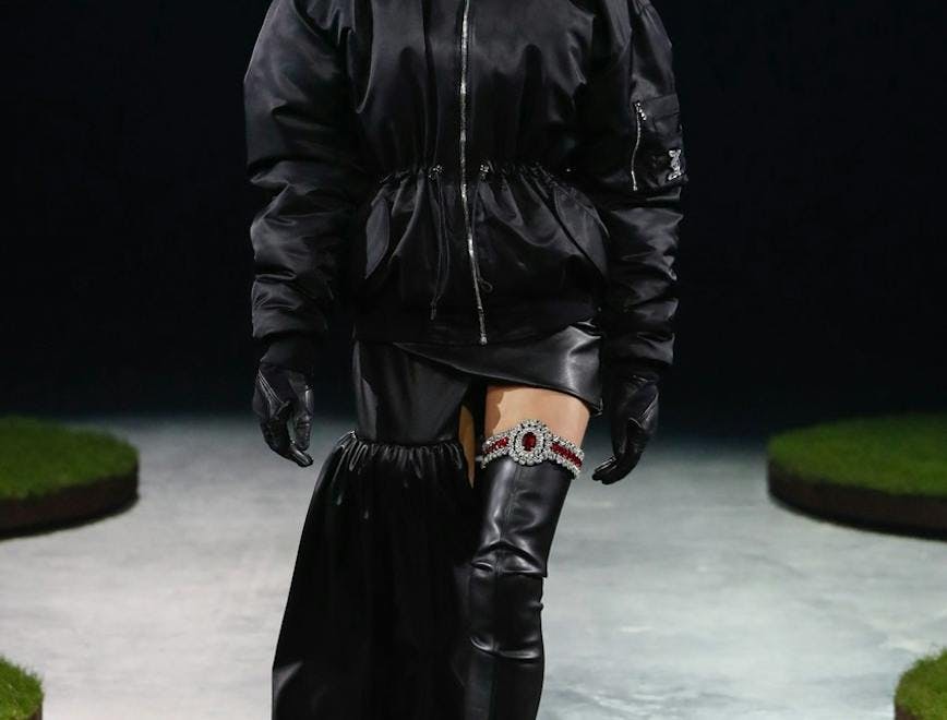clothing apparel person human jacket coat footwear